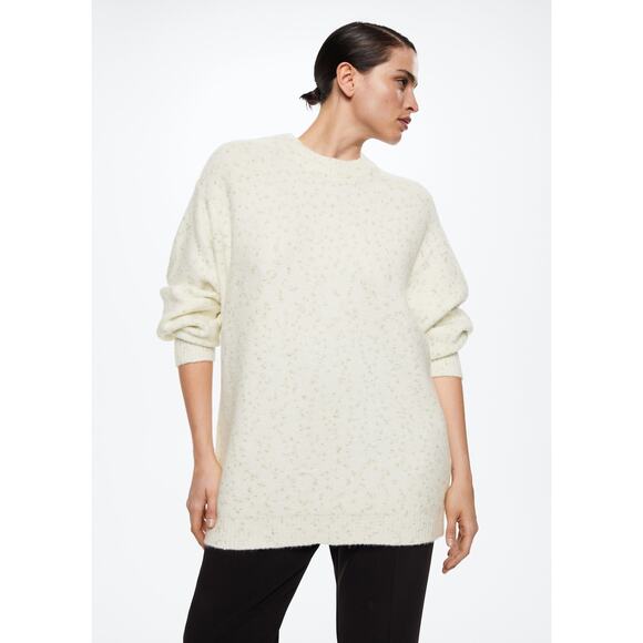 MNG Textured Metallic Speckled Cream Round Neck Oversized Knit Sweater Small - Picture 2 of 13